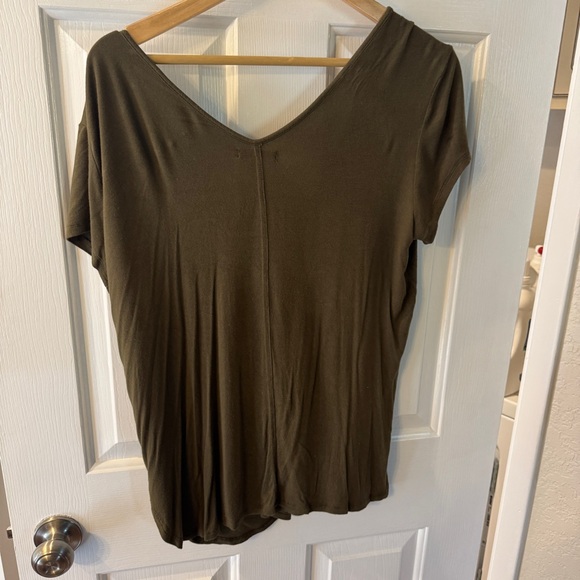 Anthropologie Bordeaux Deep Olive V-Neck Short Sleeve Top - Picture 4 of 6